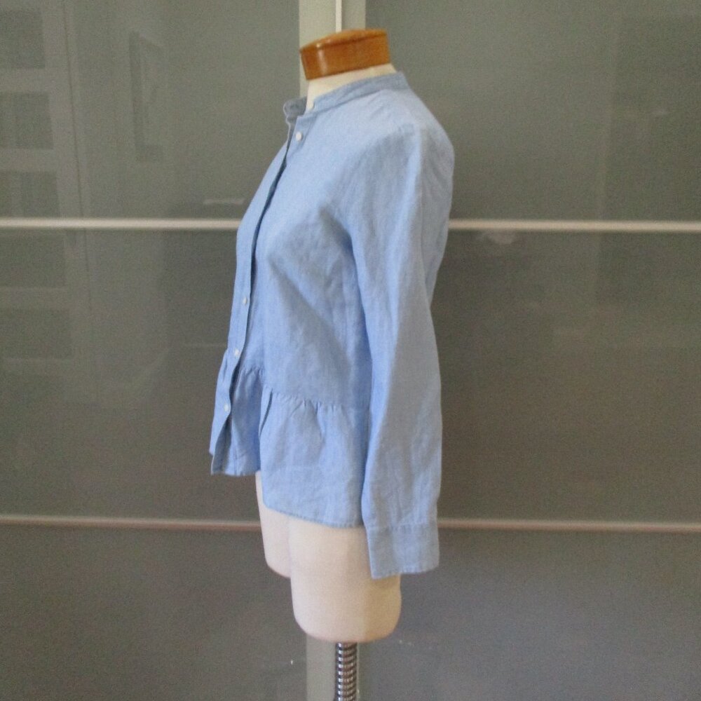 J. Crew Black Label Peplum Long Sleeve Chambray Button Up Shirt - Picture 2 of 5